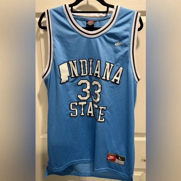 Nike Indiana State Larry Bird #33 Jersey Blue Mesh Size Large NCAA Basketball - Picture 2 of 9